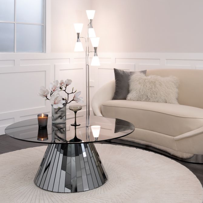 Moderne spiegelvormige glazen koffietafel voor hedendaagse woonkamer 64x64 0