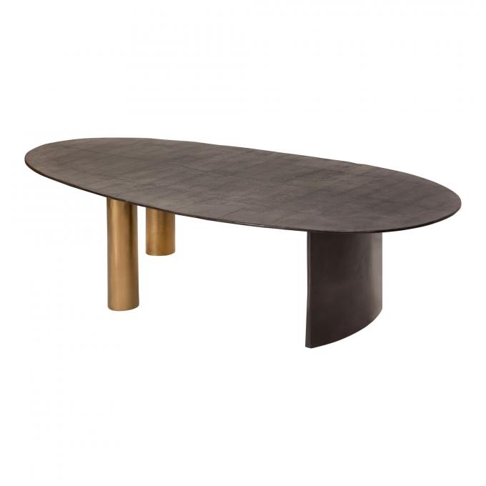 Moderne metalen glazen ovale koffietafel bruin met roestvrijstalen benen 1