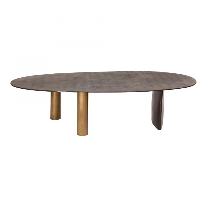 Moderne metalen glazen ovale koffietafel bruin met roestvrijstalen benen 2