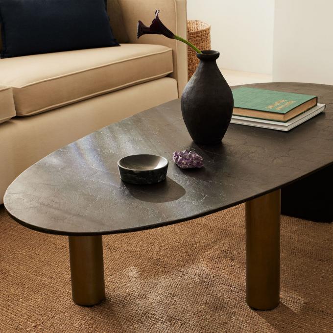Moderne metalen glazen ovale koffietafel bruin met roestvrijstalen benen 4