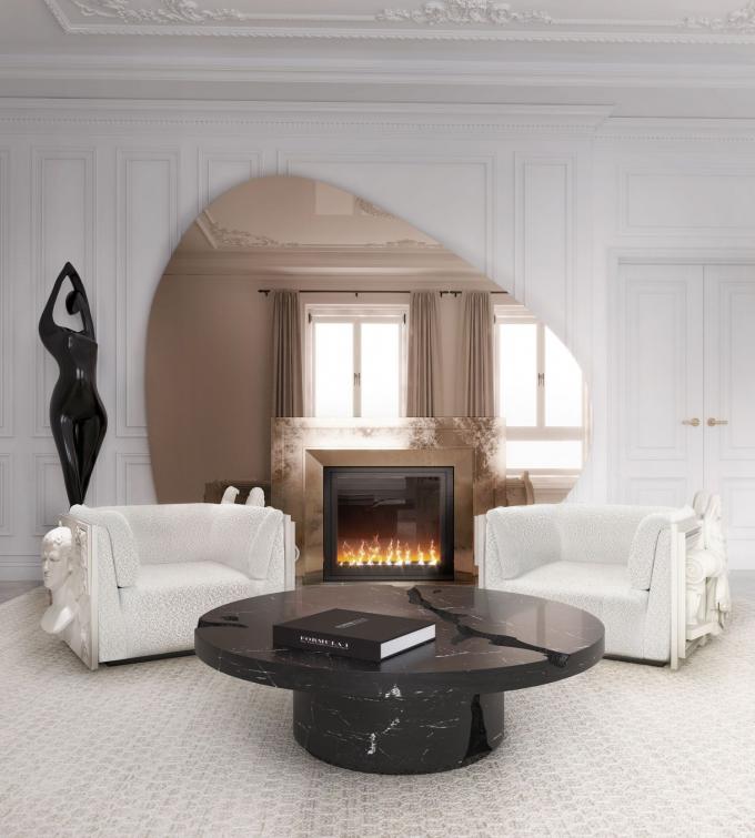 Zwarte moderne koffietafel Ronde marmeren bovenkant Nordic Voor woonkamer decor 13