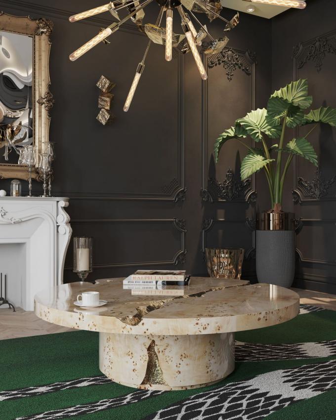 Zwarte moderne koffietafel Ronde marmeren bovenkant Nordic Voor woonkamer decor 12