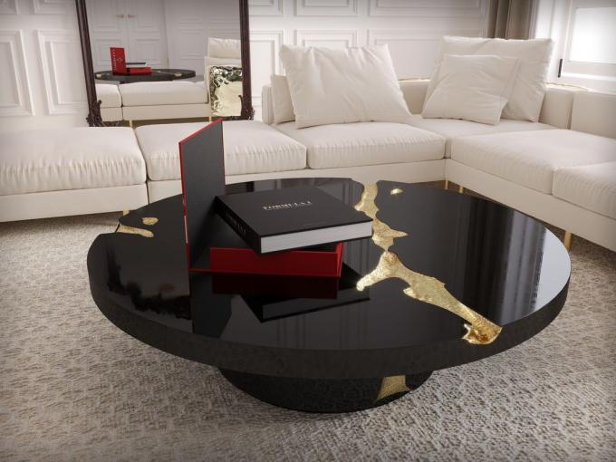Zwarte moderne koffietafel Ronde marmeren bovenkant Nordic Voor woonkamer decor 15