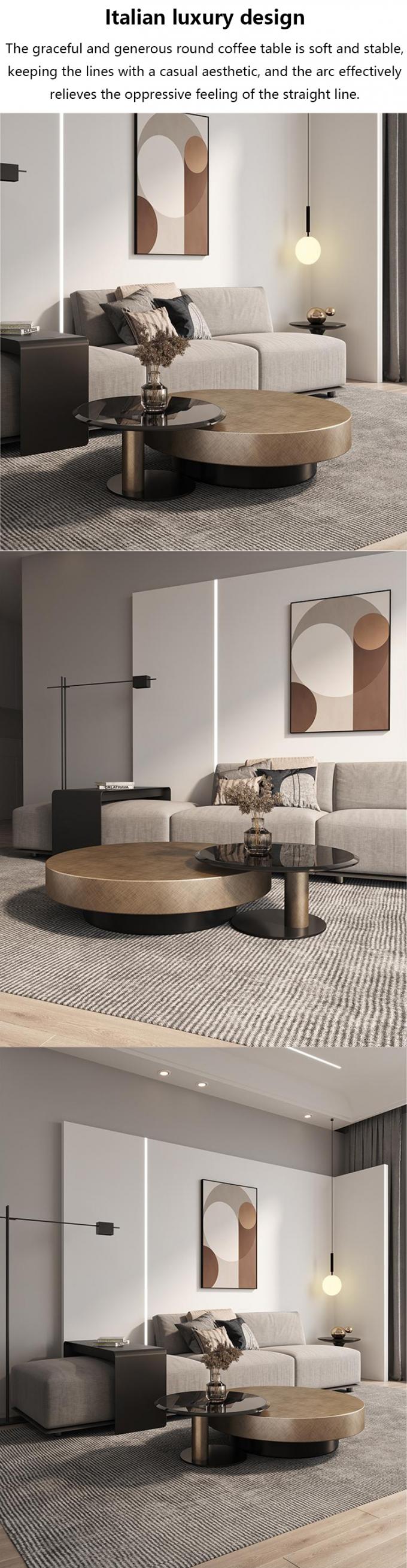 80X32 roestvrij staal cirkel rond glas bovenkant koffie tafel Zwart goud basis 1