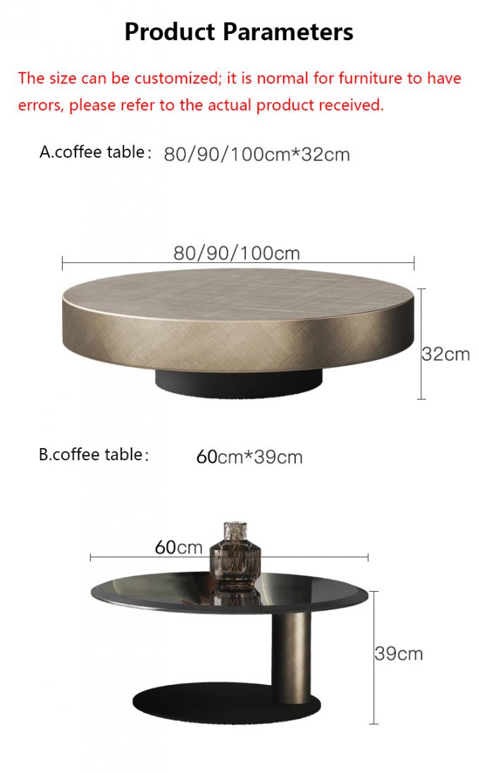 80X32 roestvrij staal cirkel rond glas bovenkant koffie tafel Zwart goud basis 5