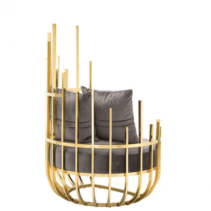 Eichholtz Santorini Velvet Single Sofa Stoel zit met roestvrijstalen frame en benen 3