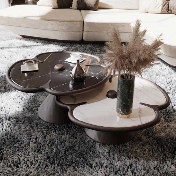 Houten ronde marmeren midden tafel voor woonkamer klaver ontwerp 0