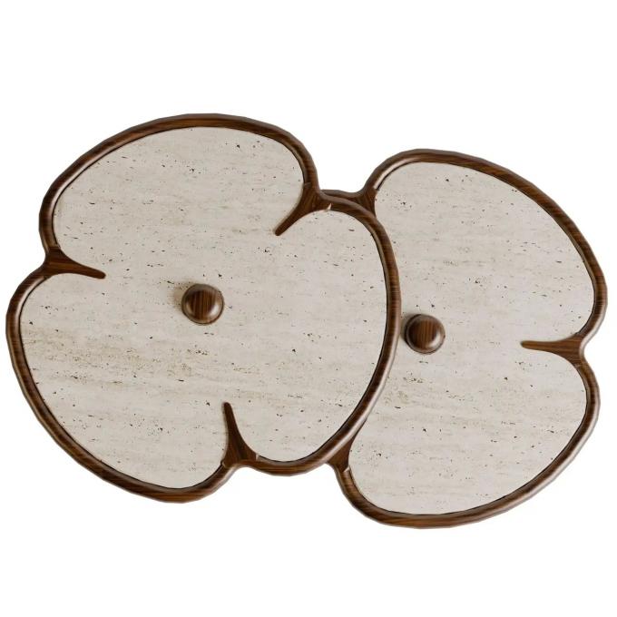 Houten ronde marmeren midden tafel voor woonkamer klaver ontwerp 6