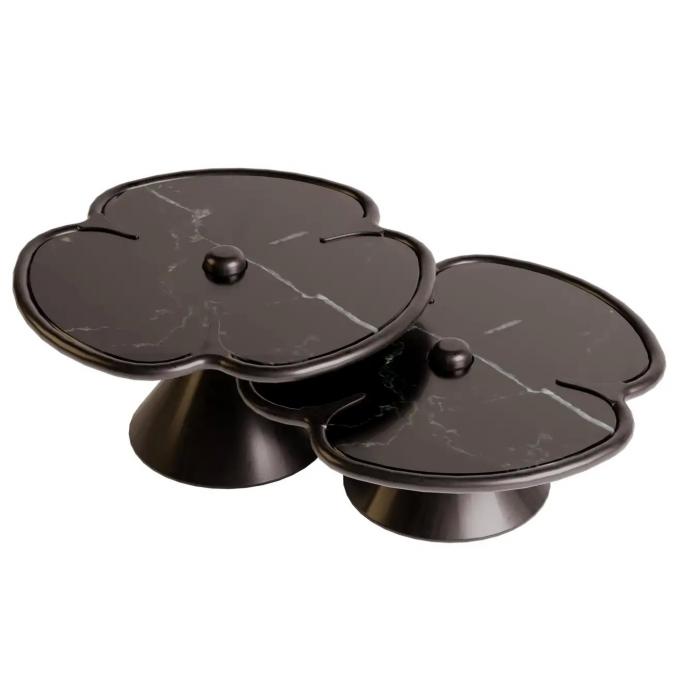 Houten ronde marmeren midden tafel voor woonkamer klaver ontwerp 7