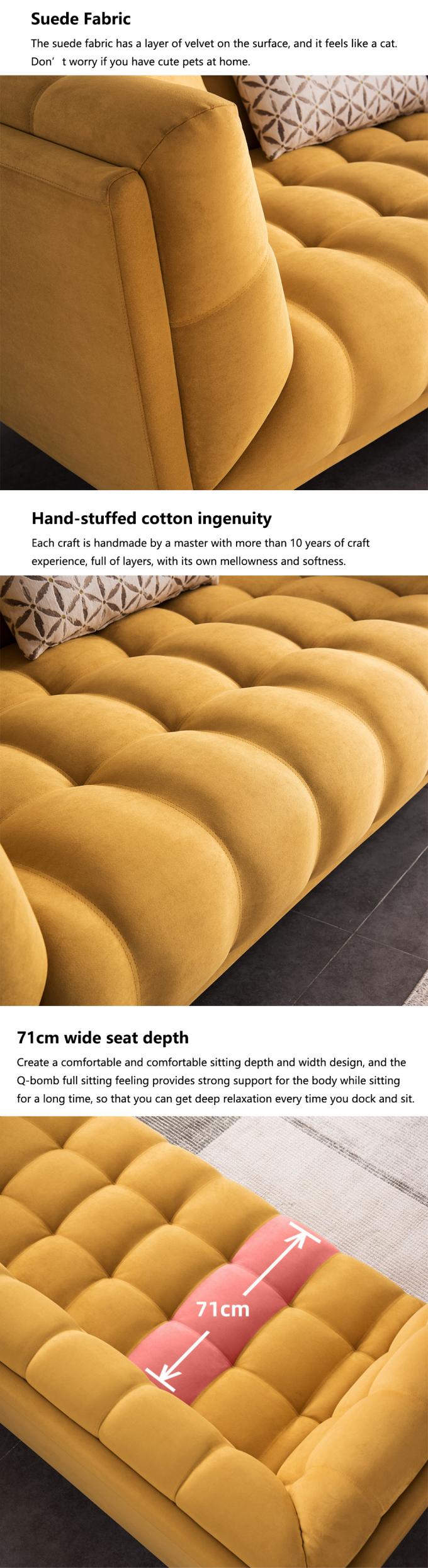 Tufted sectioneel loveseat slaapbank bed trek uit geel fluweel 2