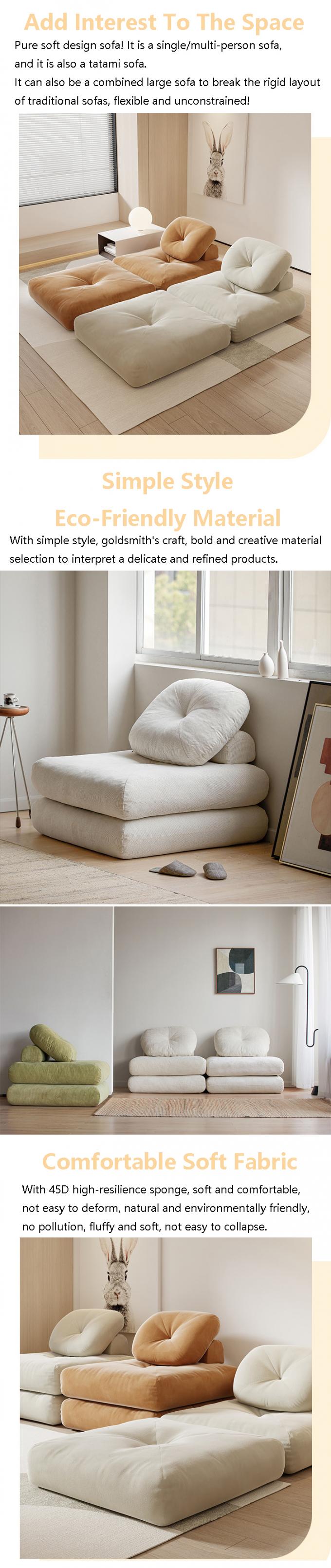 Leunende converteerbare sectioneel sofa bed sofa tatami met fluweelstof 1
