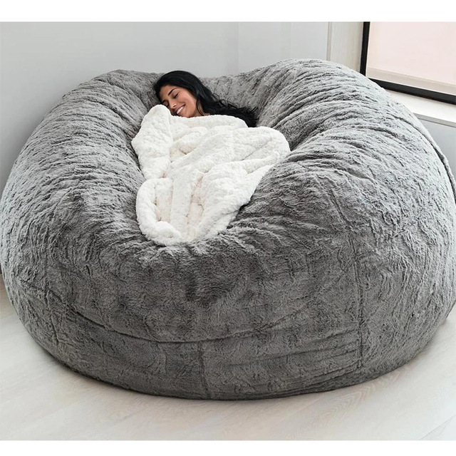 Buiten 7ft Giant Bean Bag Lounge Chair Soft Faux Fur Stof EPS vul 7