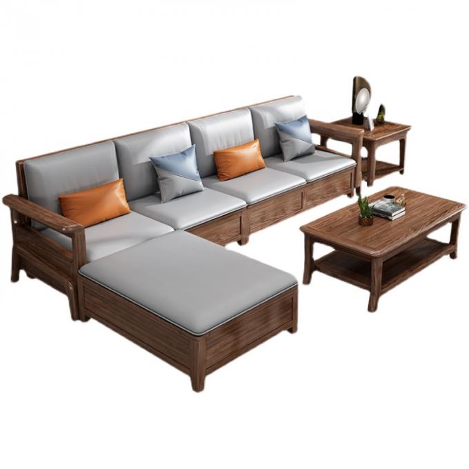 Sofa met 7 zitplaatsen van teakhouten massief hout Modulaire lounge met leer bekleding 4