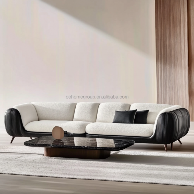 Moderne Sofaset 3-zits Zachte Baai Woonkamer Zithoek Bank Boucle Stof Wit Meubilair Vulling Materiaal SCHUIM 6