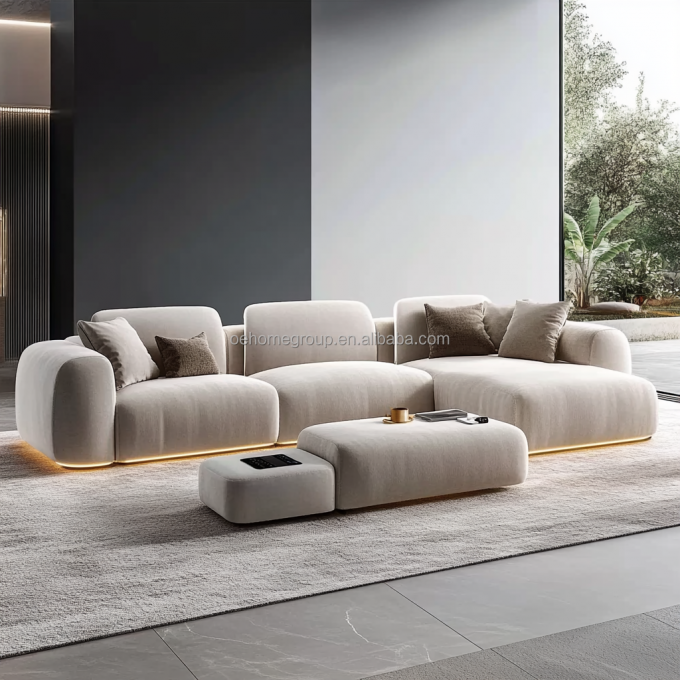 Gekrompen modulair bocle stof decoratie bank gezellige sectioneel vloer hoek bank meubels moderne woonkamer set 6