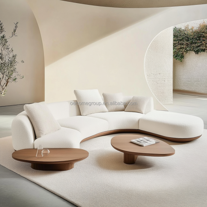 2 Liggende Notenhouten Kleur Sofa's in Japanse Wabi-sabi Stijl voor Modern Woonkamerontwerp en Meubelset 1