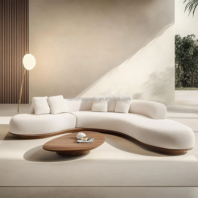 2 Liggende Notenhouten Kleur Sofa's in Japanse Wabi-sabi Stijl voor Modern Woonkamerontwerp en Meubelset 3