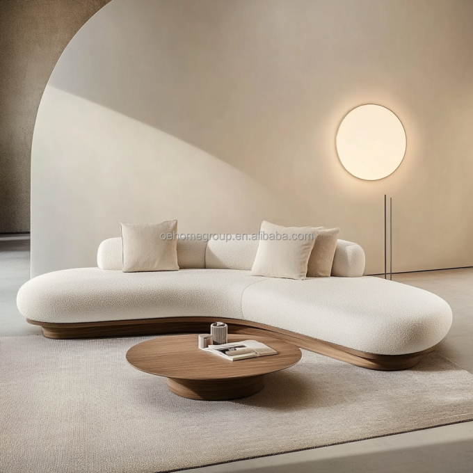 2 Liggende Notenhouten Kleur Sofa's in Japanse Wabi-sabi Stijl voor Modern Woonkamerontwerp en Meubelset 4
