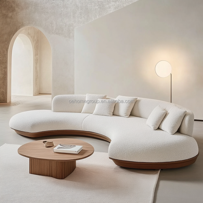 2 Liggende Notenhouten Kleur Sofa's in Japanse Wabi-sabi Stijl voor Modern Woonkamerontwerp en Meubelset 5