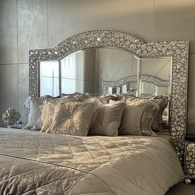 Nieuwste Slaapkamer Meubelontwerpen Luxe Diamant Kristal King/Queen Size Spiegel Gestoffeerd Bed Voor Hotels En Villa's 6