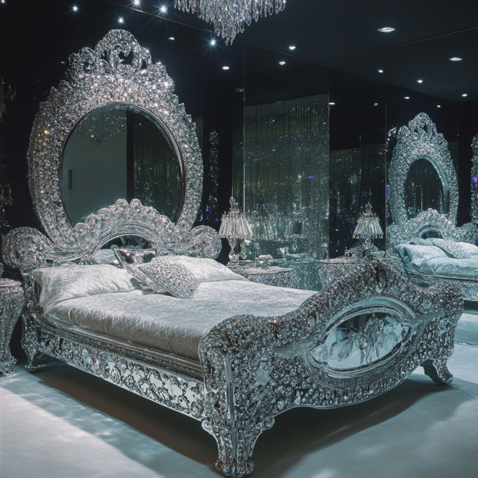 Nieuwste Slaapkamer Meubelontwerpen Luxe Diamant Kristal King/Queen Size Spiegel Gestoffeerd Bed Voor Hotels En Villa's 7
