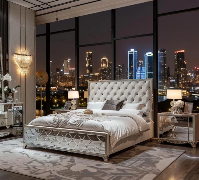 Slaapkamer Set Specifieke Spiegel Modern Stijl Queen Size Bed Meubels Met Hedendaags Design 2