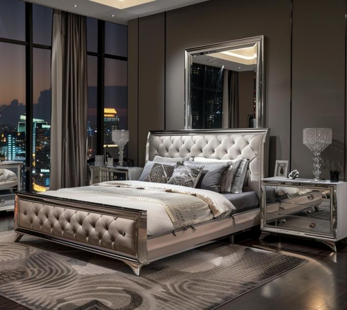 Slaapkamer Set Specifieke Spiegel Modern Stijl Queen Size Bed Meubels Met Hedendaags Design 4
