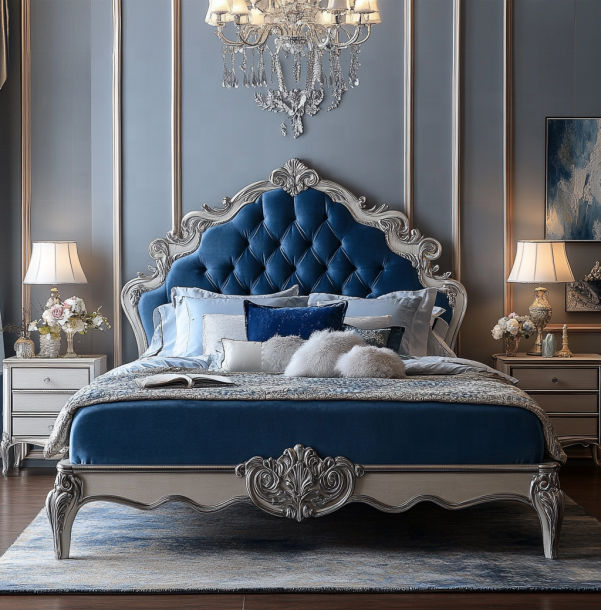 Elegant klassiek slaapkamermeubilair met king size spiegel kop en modern MDF materiaal 2