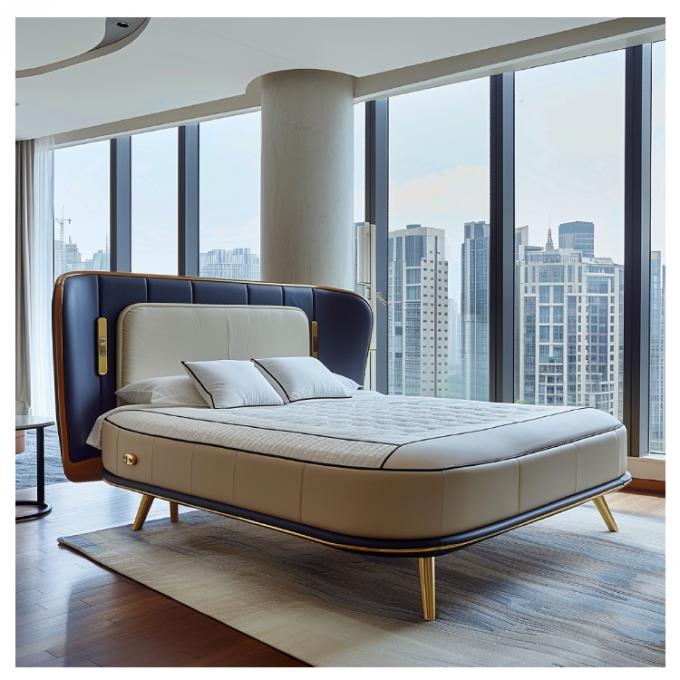 Hall Modern Lederen Meesterbed Tweepersoonsbed Massivhouten Berging Italiaans Lederen Bed Frame Voor Huis Hotel Appartement Meubelen 2