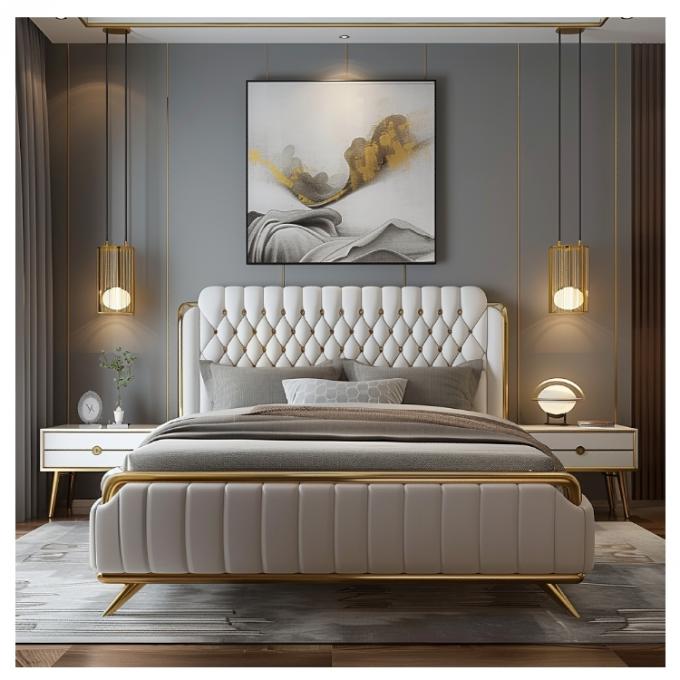 Hall Modern Lederen Meesterbed Tweepersoonsbed Massivhouten Berging Italiaans Lederen Bed Frame Voor Huis Hotel Appartement Meubelen 4