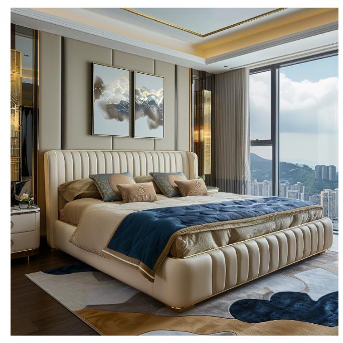Hall Modern Lederen Meesterbed Tweepersoonsbed Massivhouten Berging Italiaans Lederen Bed Frame Voor Huis Hotel Appartement Meubelen 5