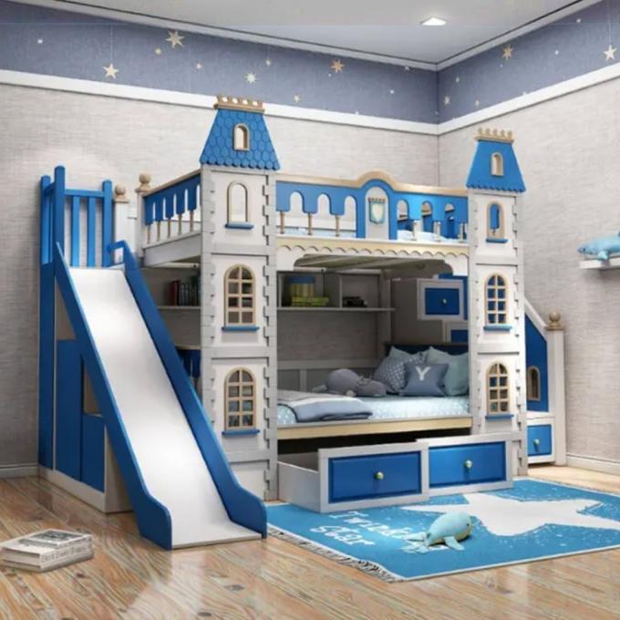 Moet hebben blauwe slaapkamermeubilair massief hout en MDF bed voor jongens in blauw 3