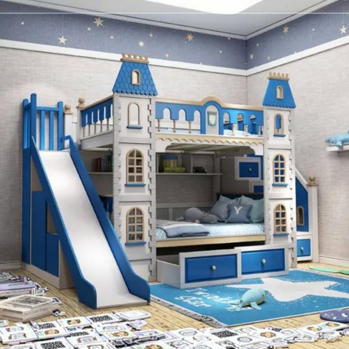 Moet hebben blauwe slaapkamermeubilair massief hout en MDF bed voor jongens in blauw 4