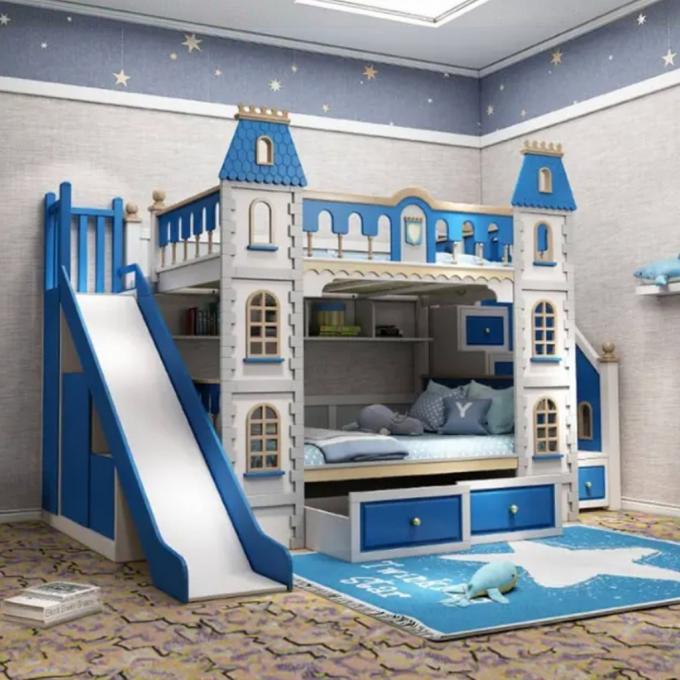 Moet hebben blauwe slaapkamermeubilair massief hout en MDF bed voor jongens in blauw 5