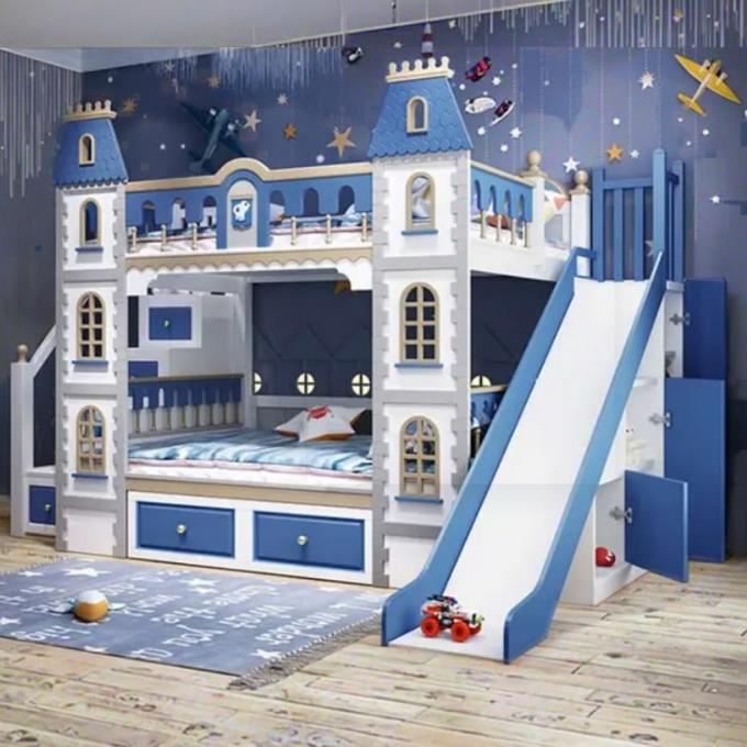 Moet hebben blauwe slaapkamermeubilair massief hout en MDF bed voor jongens in blauw 10
