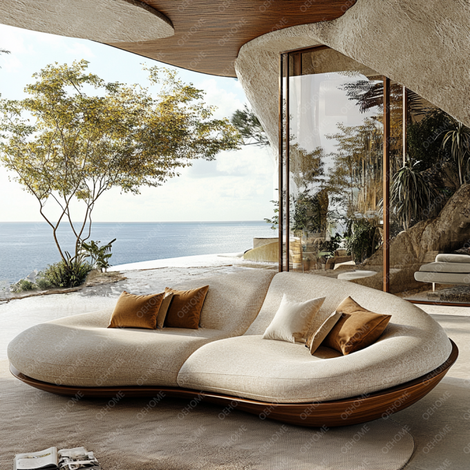 Gebogen Tuinmeubelen Woonkamer Houten Sofaset Met Modern Design En Aanpasbare Opties 6