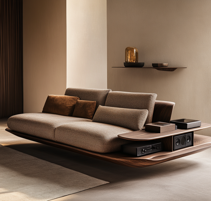 Woonkamer meubels Italiaanse moderne lederen combinatie bank met elegant Europees houten ontwerp en spons vullen 1