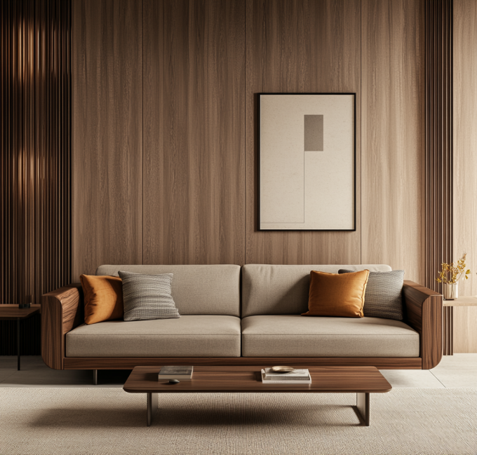 Woonkamer meubels Italiaanse moderne lederen combinatie bank met elegant Europees houten ontwerp en spons vullen 2