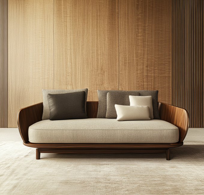 Woonkamer meubels Italiaanse moderne lederen combinatie bank met elegant Europees houten ontwerp en spons vullen 4
