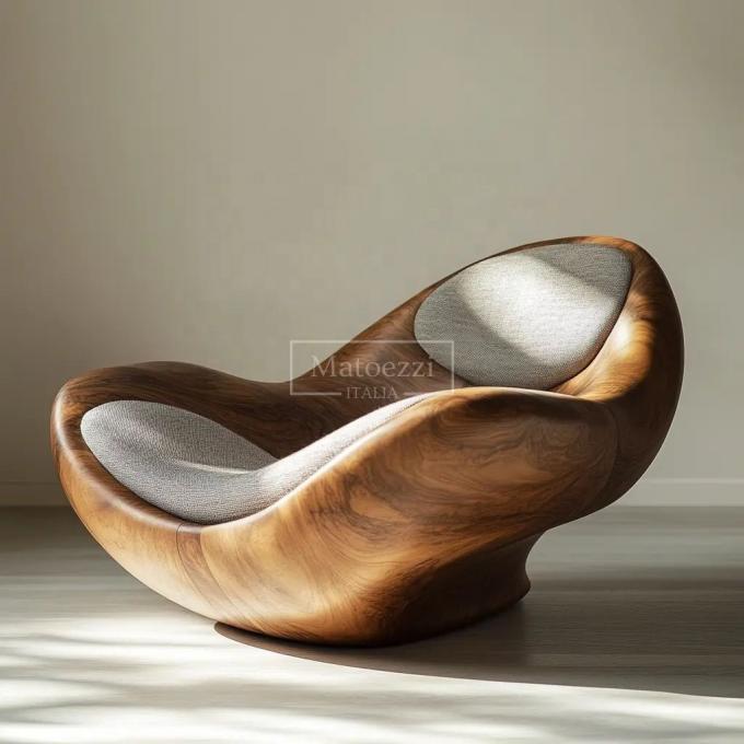 Moderne unieke vorm Leisure Chair Recliner Operatiemechanisme Handle Solid Wood Armchair Voor Home Hotel 2