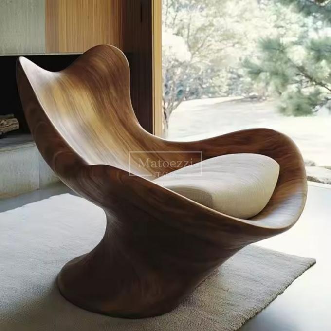 Moderne unieke vorm Leisure Chair Recliner Operatiemechanisme Handle Solid Wood Armchair Voor Home Hotel 1