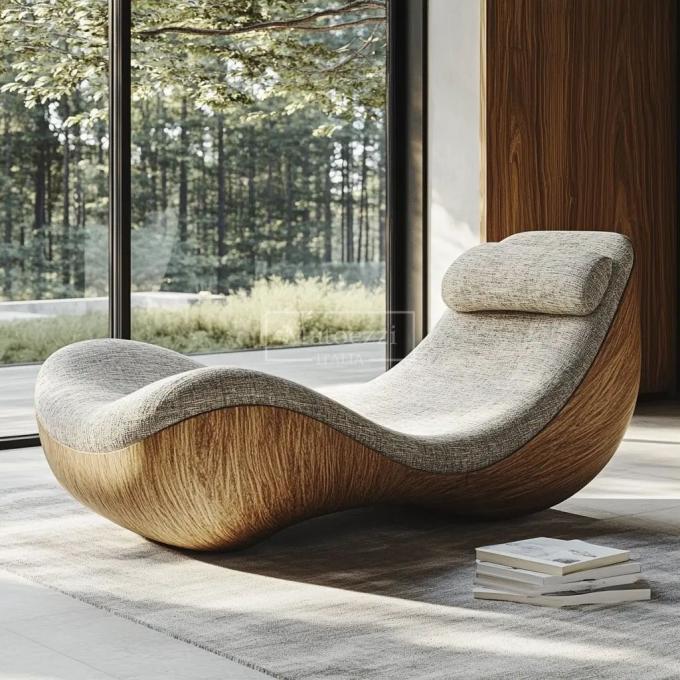 Moderne unieke vorm Leisure Chair Recliner Operatiemechanisme Handle Solid Wood Armchair Voor Home Hotel 3