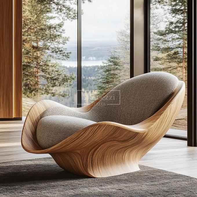 Moderne unieke vorm Leisure Chair Recliner Operatiemechanisme Handle Solid Wood Armchair Voor Home Hotel 4