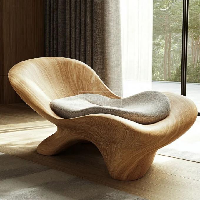 Moderne unieke vorm Leisure Chair Recliner Operatiemechanisme Handle Solid Wood Armchair Voor Home Hotel 5