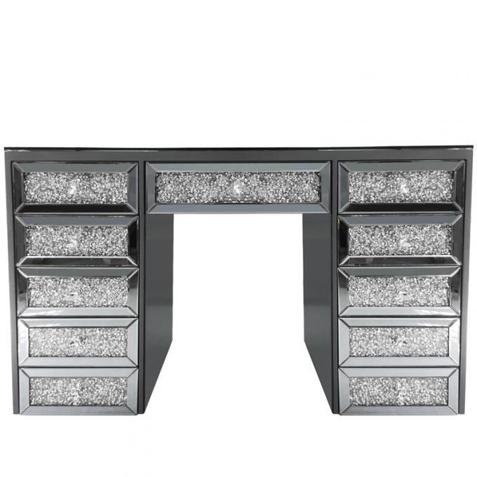 Modern Design Eiken Make-up Tafel met Verlichte Spiegelkaptafel en Opbergruimte 3