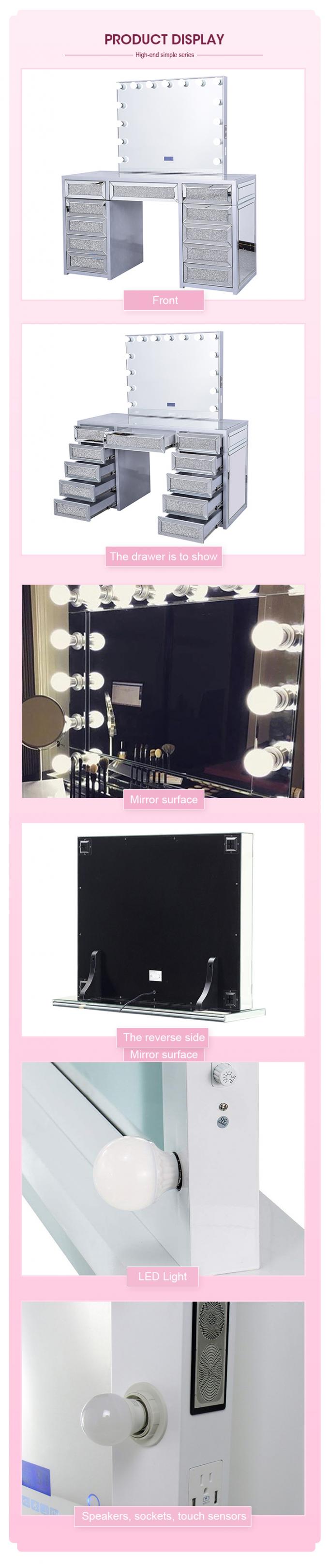 Modern Design Eiken Make-up Tafel met Verlichte Spiegelkaptafel en Opbergruimte 7