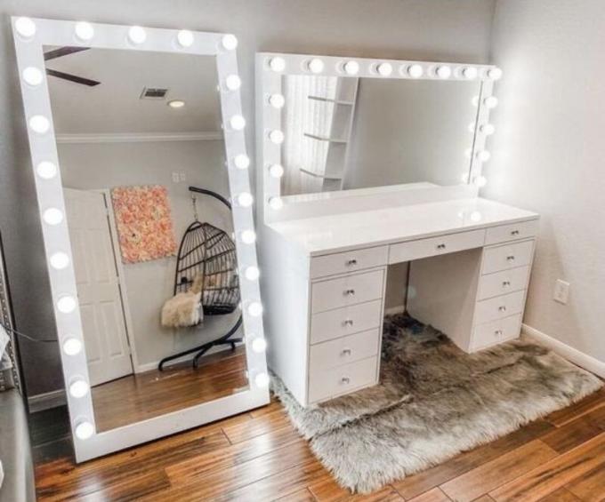 Y Verpakking Moderne kleedkamer Met licht spiegel slaapkamer ijdelheid kleedkamer Make-up Desktop Led spiegels Set lades kleedkamers 14