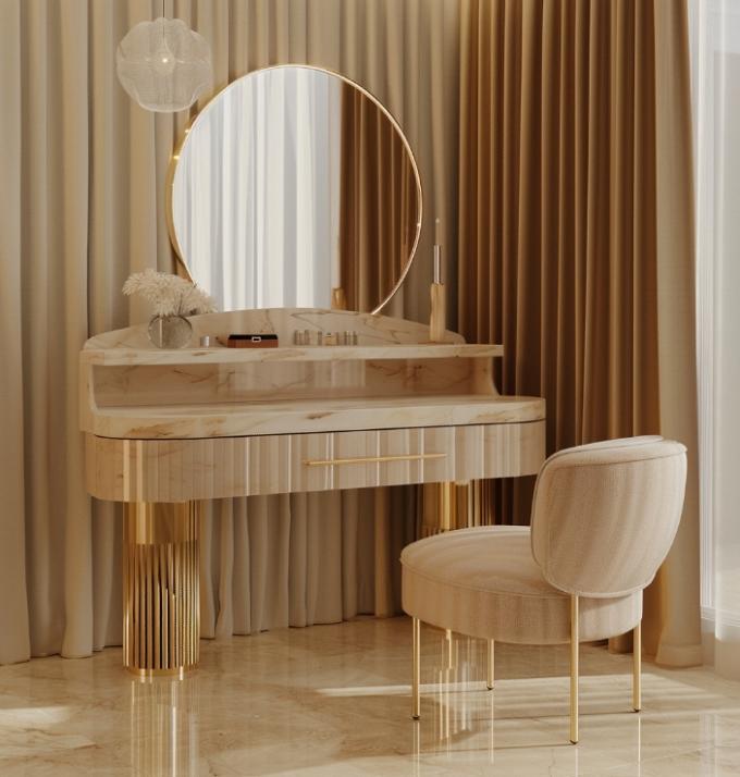 Moderne Luxe Slaapkamer Meubels Functionele Beddengoed Kamer Set Met Verguld Top En Marmeren Lederen Keramische Dressoirs 2