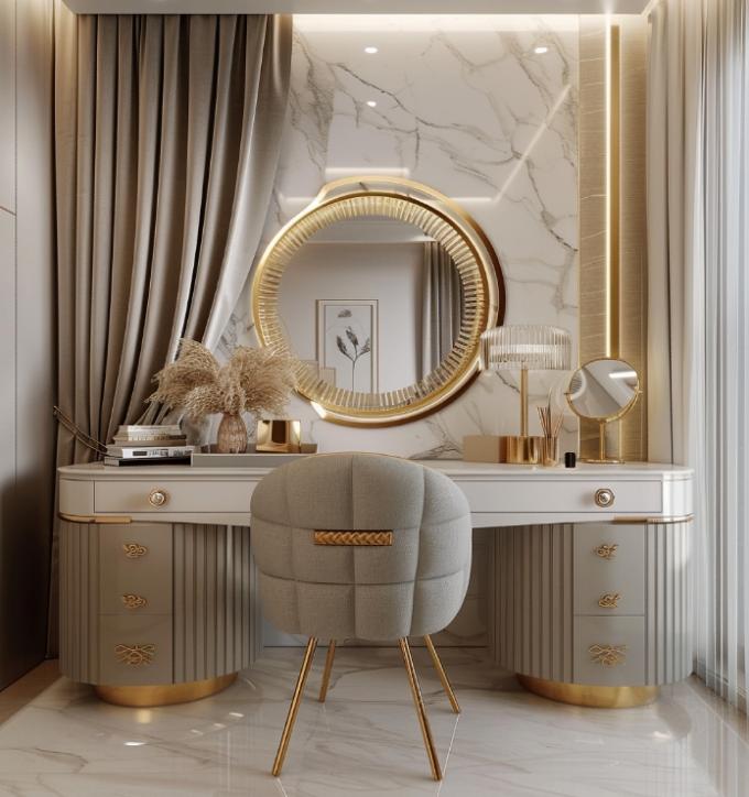 Moderne Luxe Slaapkamer Meubels Functionele Beddengoed Kamer Set Met Verguld Top En Marmeren Lederen Keramische Dressoirs 5