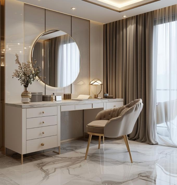 Moderne Luxe Slaapkamer Meubels Functionele Beddengoed Kamer Set Met Verguld Top En Marmeren Lederen Keramische Dressoirs 6